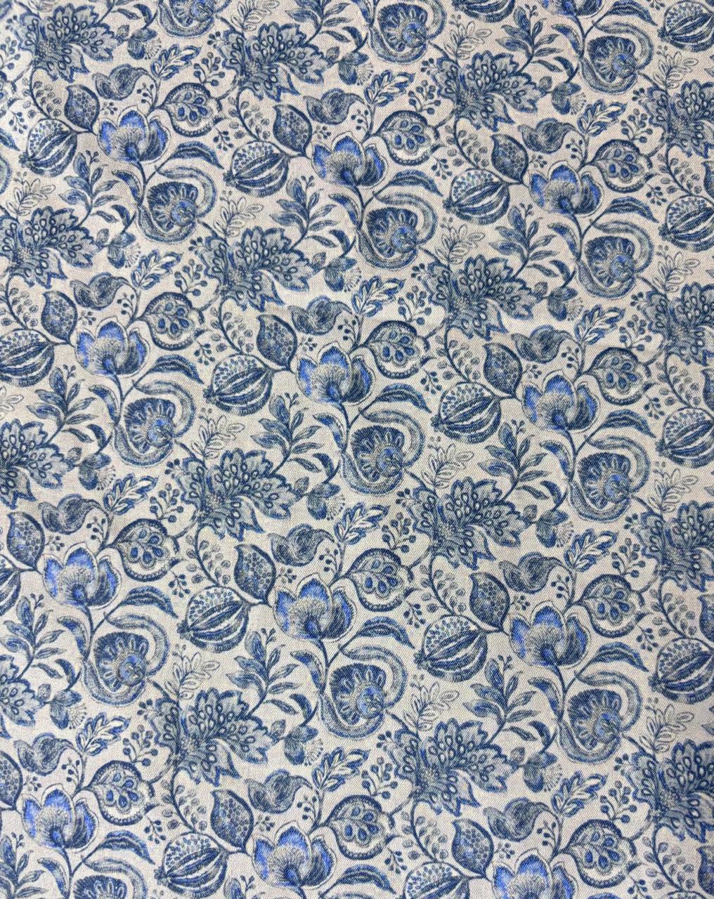 Men’s Blue & White Paisley Printed Cotton Shirt – Slim Fit, Full Sleeves