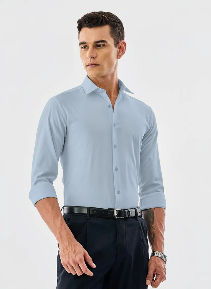 Ice Blue Cotton Blend Shirt