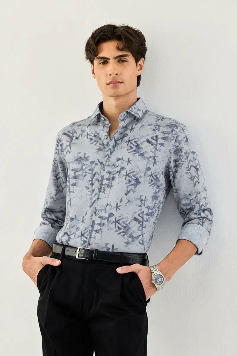 Elite Arctic Mist Printed Luxe Cotton Shirt