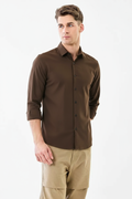 Men's Solid Brown Long Sleeve Shirt