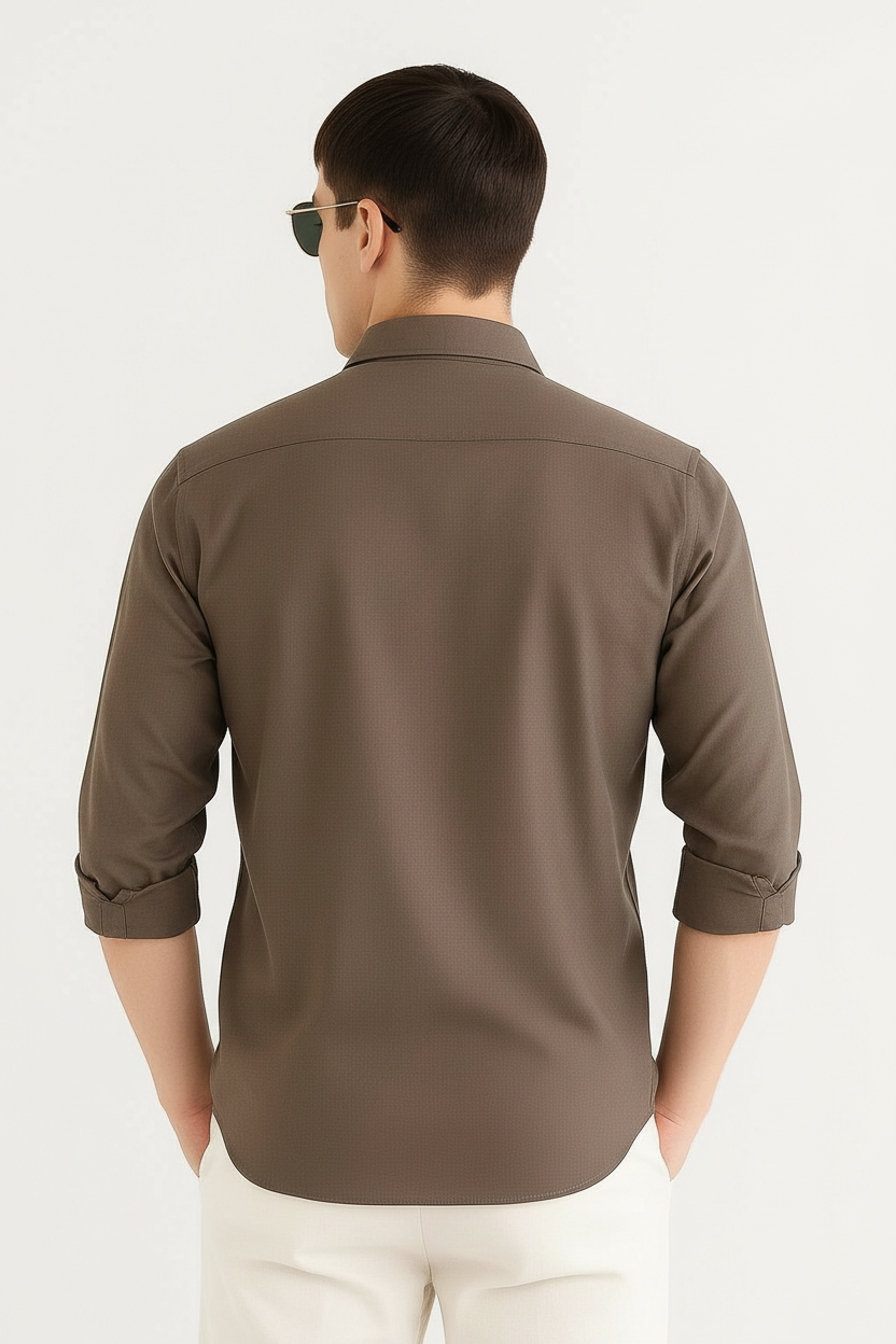 Men's Solid Brown Long Sleeve Shirt